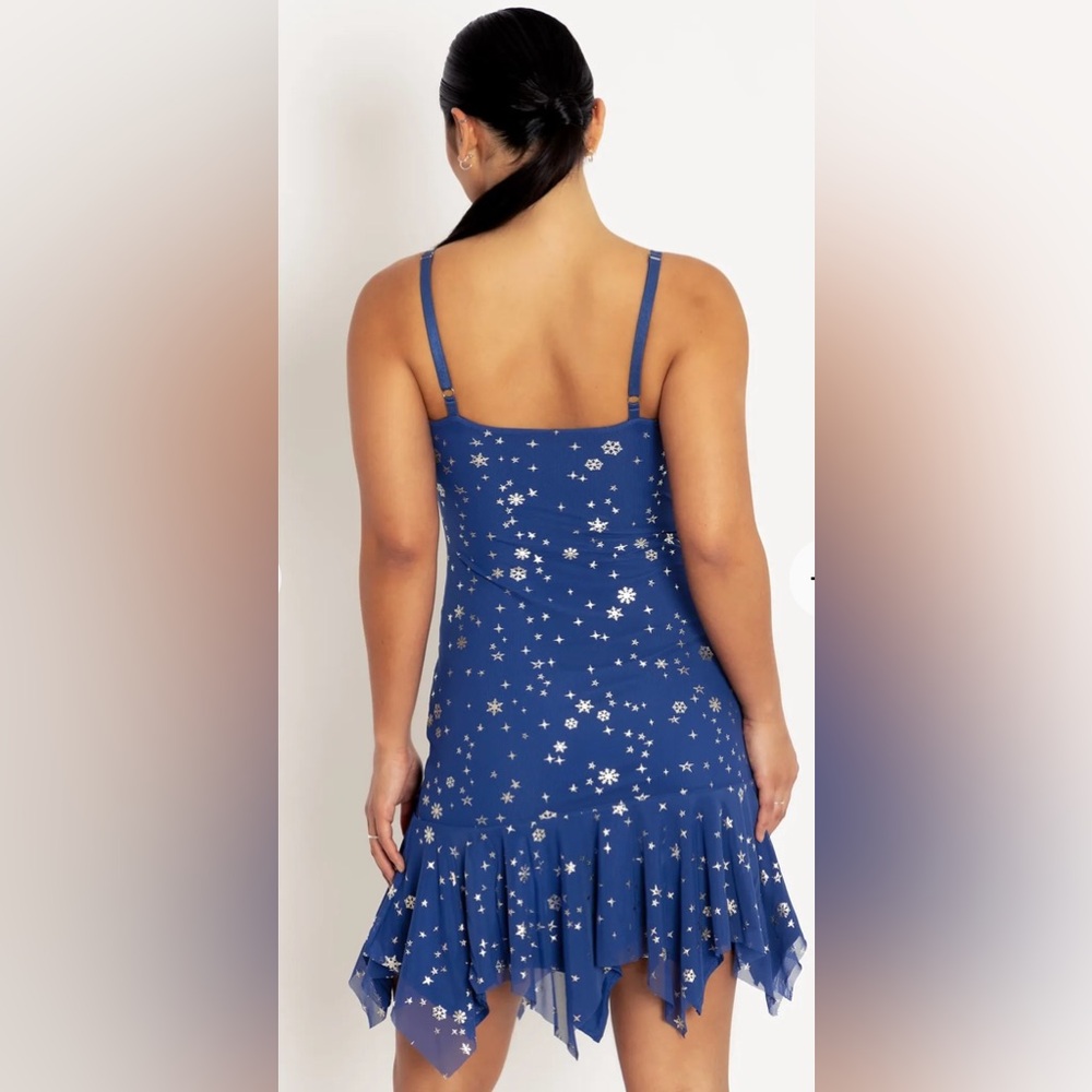 Blackmilk Christmas Star Blue Mini Handkerchief Dress - Limited - Picture 4 of 7